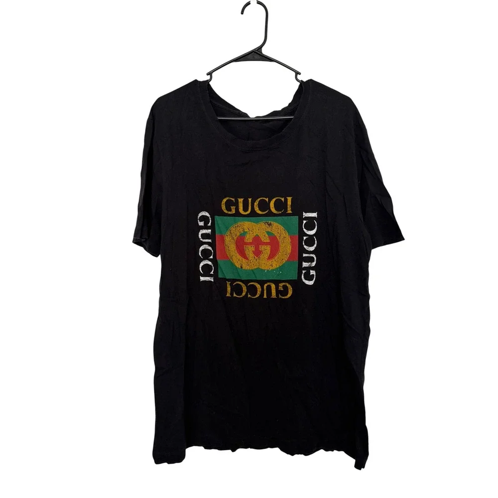 Gucci Vintage Logo Black Cotton T-Shirt Made in Italy Short Sleeve Tee